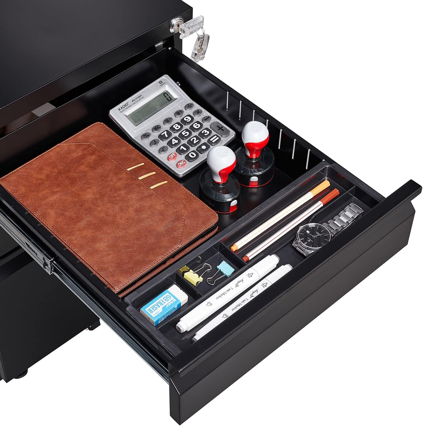 Mobile Printer Stand with Drawers and Lockable Wheels, 3-Drawer Office Storage Filing Cabinet with Lock for Legal Letter Size, Pre-Assembled Metal File Cabinet Except Wheels Under Desk Black