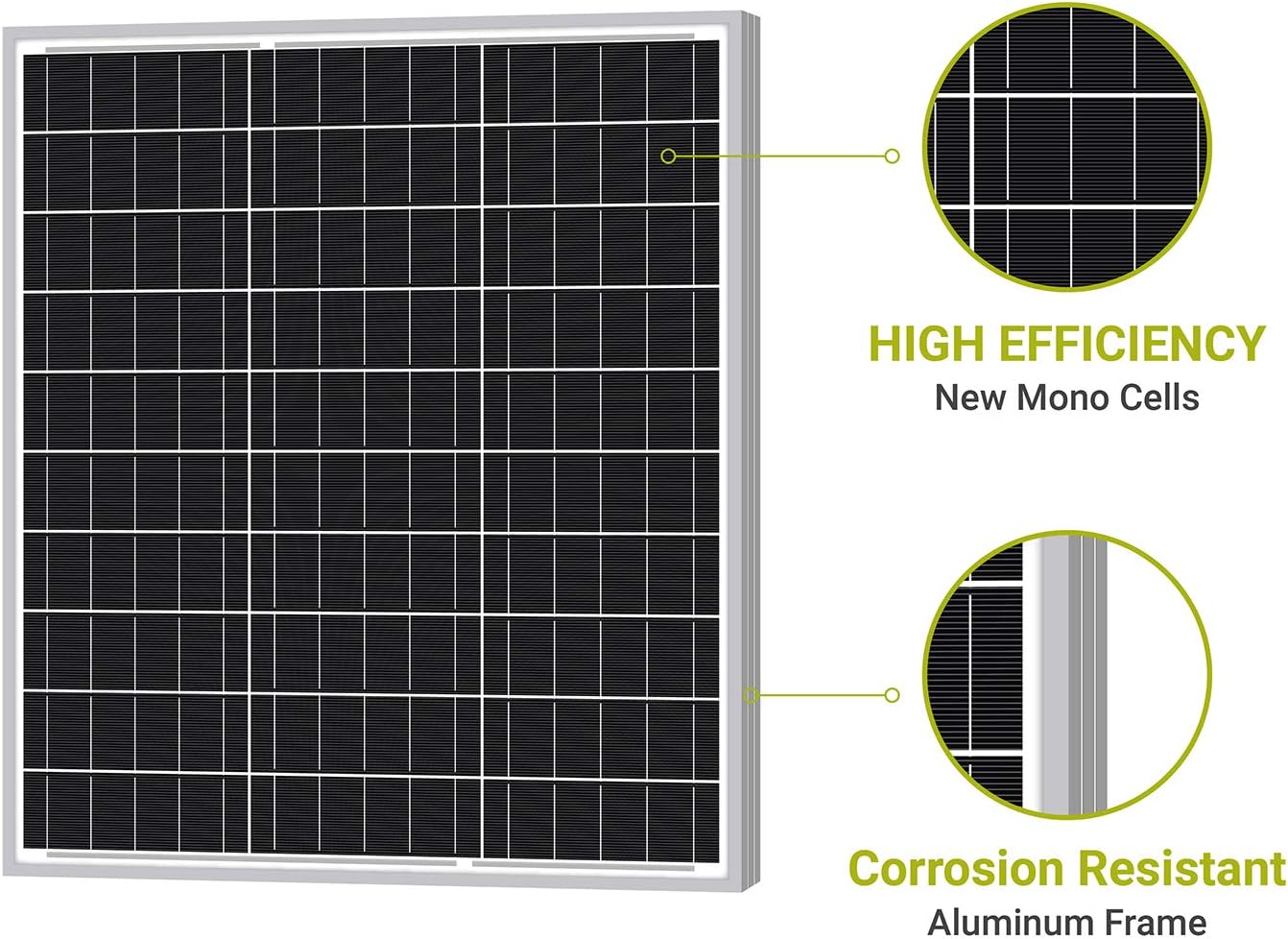 Newpowa 50W Solar Panel 50W(Watts )12V(Volts) Monocrystalline PV Module High-Efficiency Battery Maintainer Power for Battery Charging of Boat RV Camper SUV and Other Off-Grid Applications