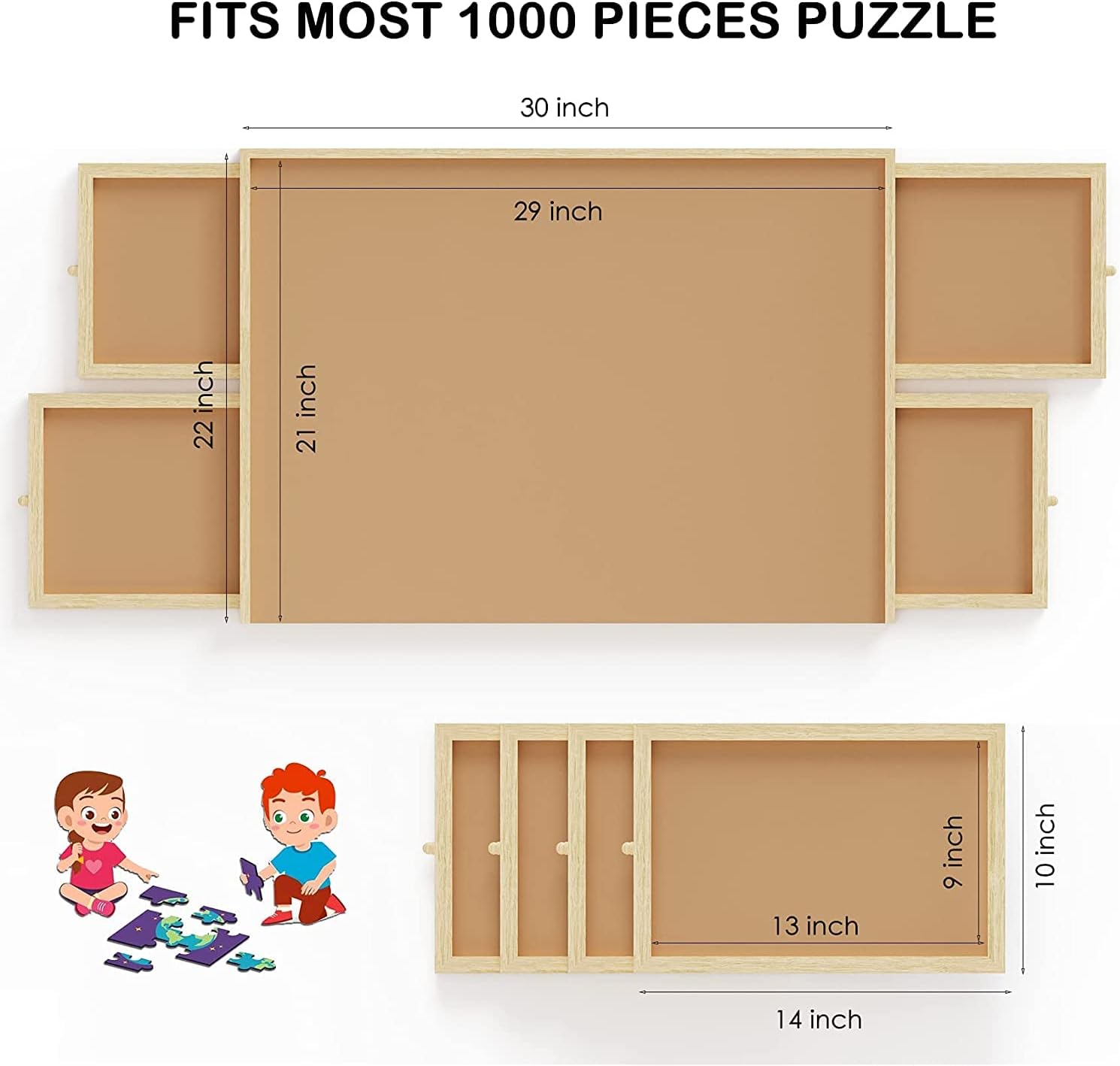 Lovinouse Upgraded 1000 Piece Wooden Puzzle Table with Holder, Jigsaw Puzzles Plateau Puzzle Board with Smooth Fiberboard Work Surface, 4 Sliding Drawers, Puzzle Storage for Teens Adults