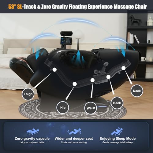 Massage Chair Full Body, 2025 Zero Gravity SL-Track Shiatsu Massage Chairs Recliner with AI Voice, LED Backlight Remote Control, Waist & Calf Heating, Phone Joystick and Holder, G6 Black