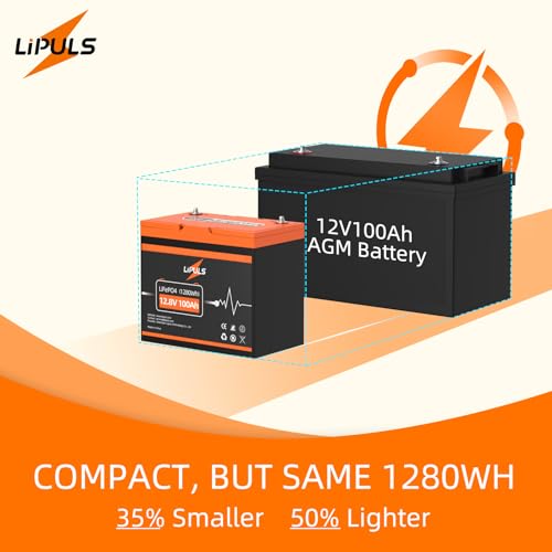 12.8V 100Ah LiFePO4 Battery Lithium Deep Cycle Battery, Group 24 Size Built-in 100A BMS, Max.1280Wh Lithium Iron Phosphate Battery, 10-Year Lifespan, Perfect for RV, Solar Panel, Trolling Motor