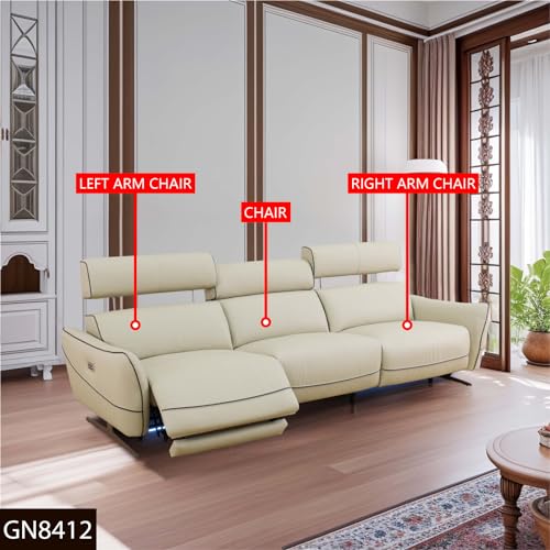 Beige Top Grain Leather and PVC 3-Piece Living Room Recliner Sofa Set for Living Room/House/Bedroom/Office/Apartment(White,LAC)