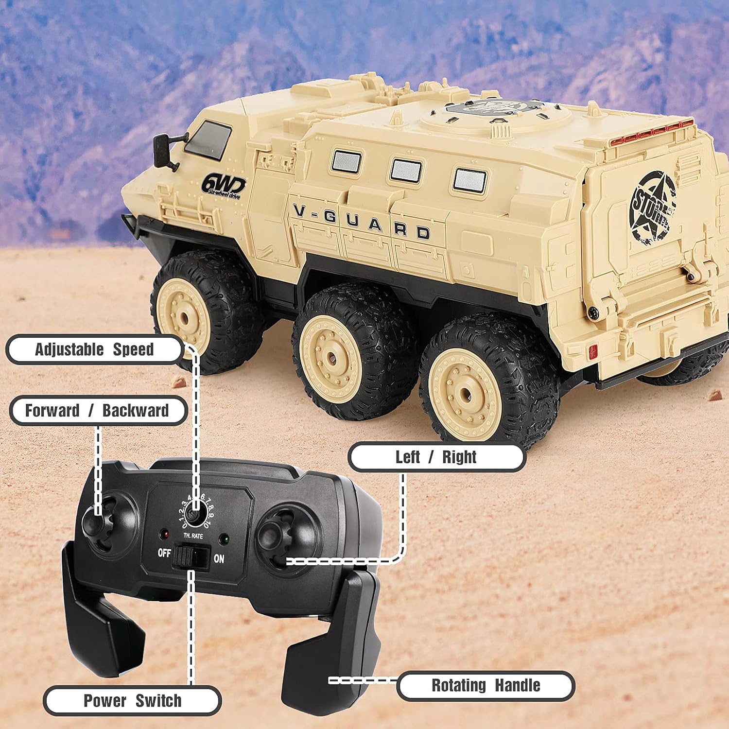RC Army Trucks, 120 Min Play 6WD RC Military Truck, 1 16 RC Army Car, 2.4 GHz Remote Control High Speed Army Car All-Terrain Off-Road Military Tank RC Car Vehicle for Adults Kids, 2 Batteries