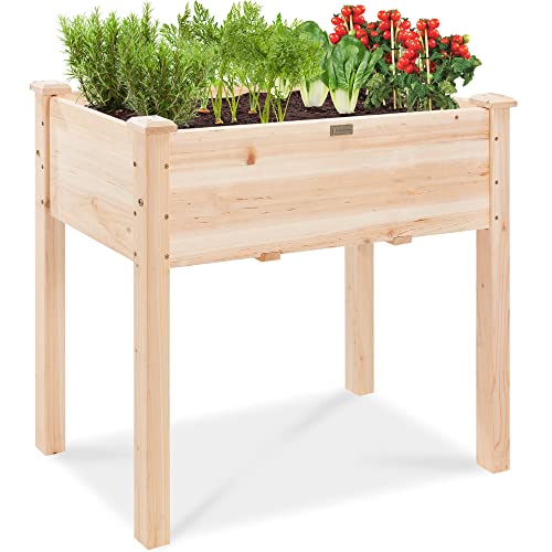 Best Choice Products 72x23x30in Raised Garden Bed, Elevated Wood Planter Box Stand for Backyard, Patio, Balcony w/Divider Panel, 6 Legs, 300lb Capacity - Natural