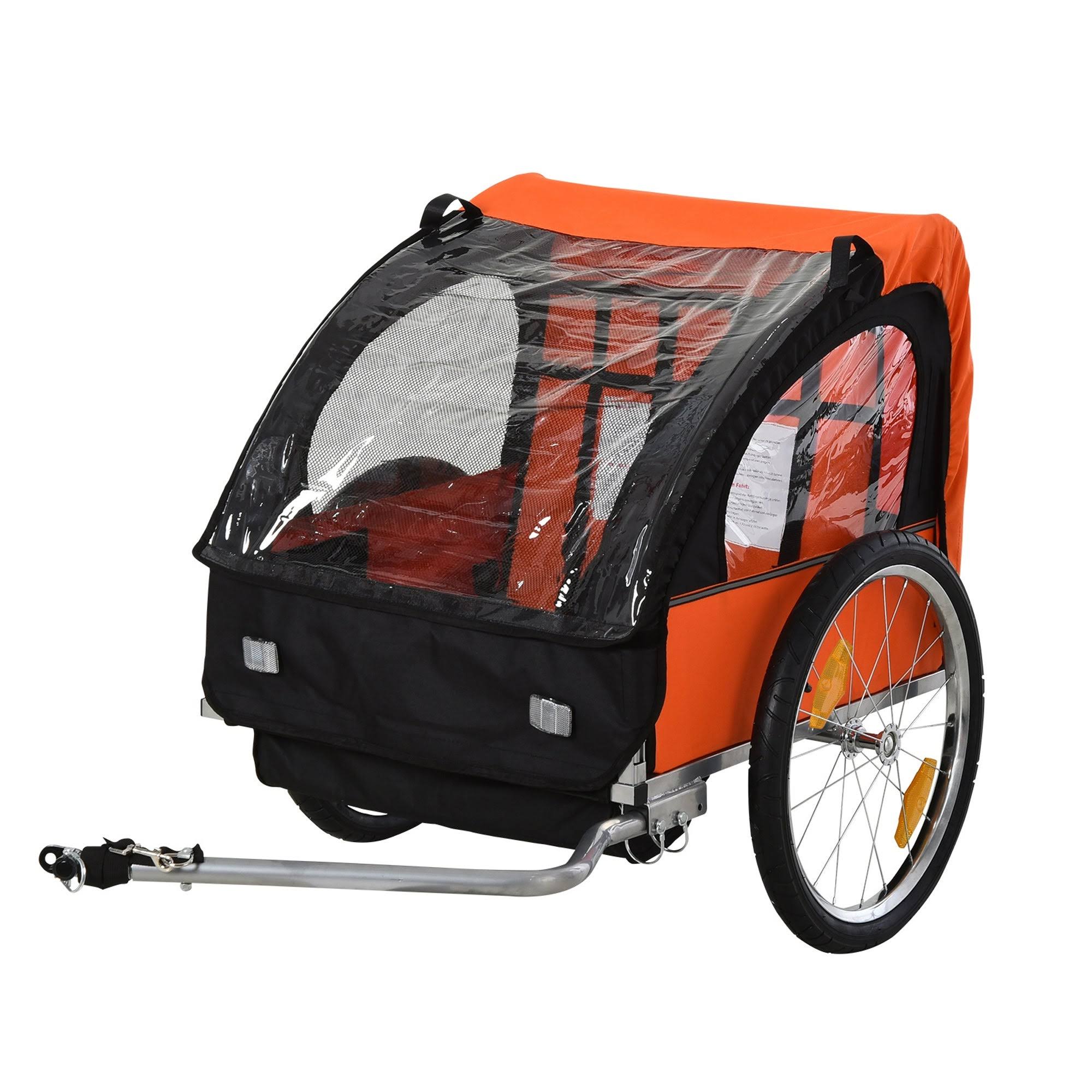 Aosom 2-Seat Kids Child Bicycle Trailer with A Strong Steel Frame, 5-Point Safety Harnesses, u0026 Comfortable Seat (Blue)