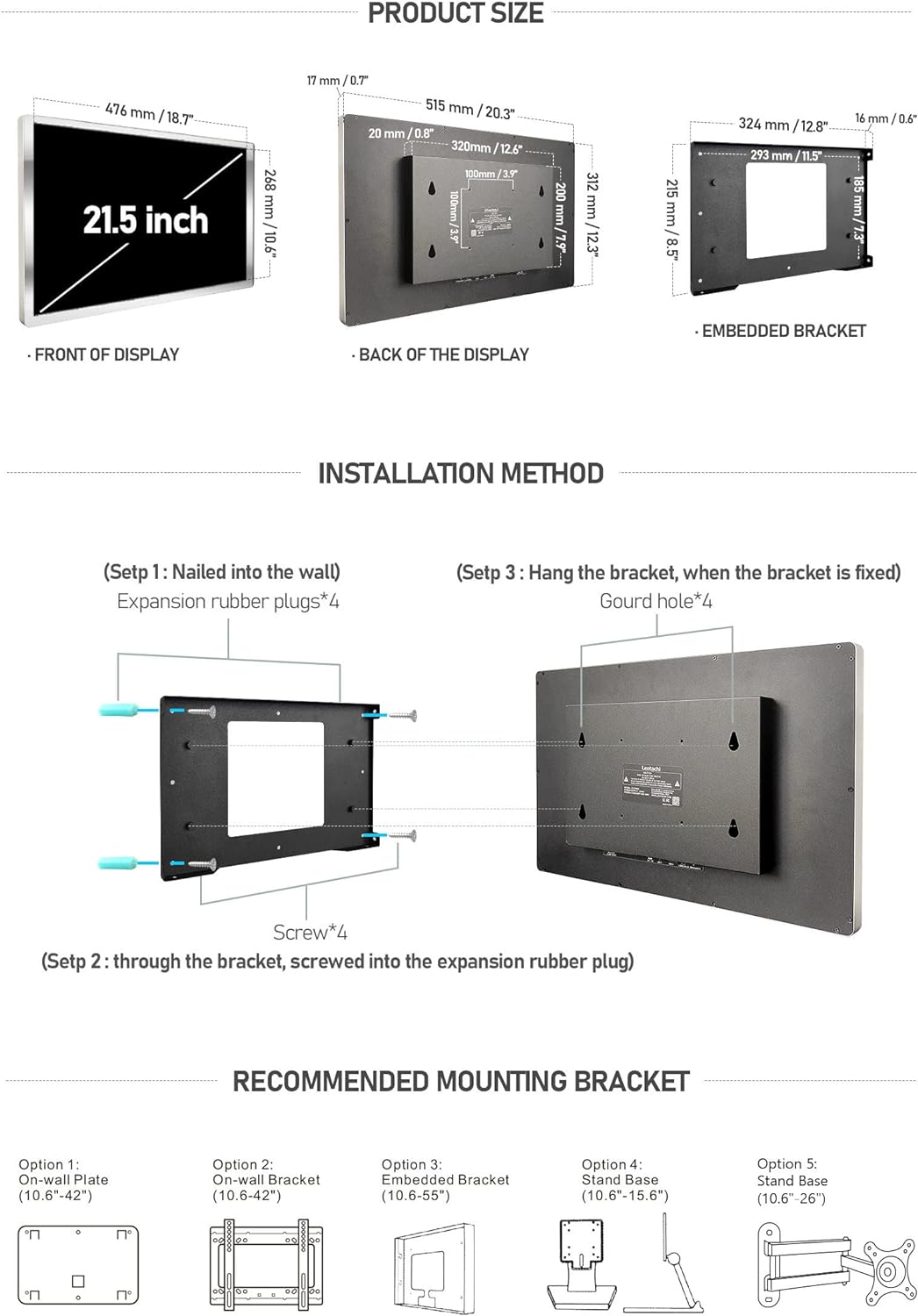 21.5 inch Smart Touchscreen Mirror IP66 Waterproof TV for Bathroom Shower - Support 360° Rotation, Full HD 1080P Built-in Android 11.0 OS WiFi/LAN/USB/BT/HDMI(Black)