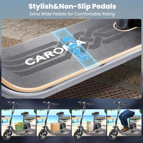 Caroma Peak 800W/1200W Electric Scooter Adults, 30 Miles Max Range, Foldable Electric Scooter with Seat, Front Suspension, Detachable Large Basket,Commuter E-Scooter for Adult and Teens