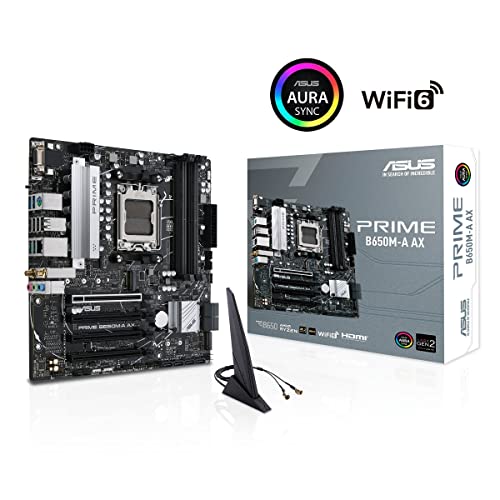 ASUS Prime B650M-A AX AMD B650(Ryzen 7000) Micro-ATX Motherboard(DDR5,PCIe 5.0 M.2,2.5Gb LAN,Wi-Fi 6, DP,USB 3.2 Gen 2 Ports,Front USB 3.2 Gen 1 Type-C®, BIOS Flashback™, CEC Tier II Ready) (Renewed)