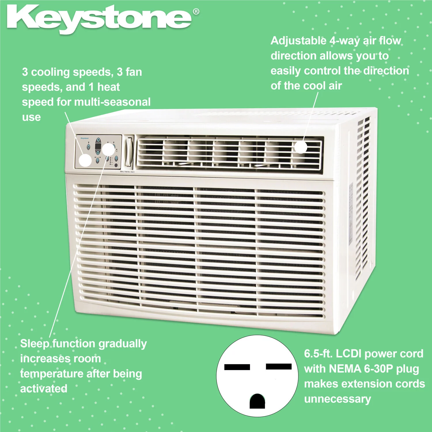 Keystone 25,000/24,700 BTU 230V Window/Wall Air Conditioner with 16,000 BTU Supplemental Heat Capability