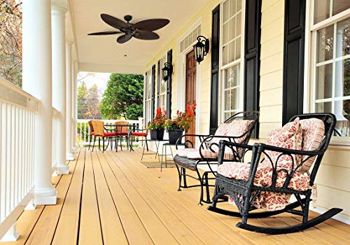 Honeywell Ceiling Fans Palm Lake, 52 Inch Tropical Indoor Outdoor Ceiling Fan with Light, Pull Chain, Three Mounting Options, 5 Palm Leaf Blades, Reversible Motor - 50509-01 (White)