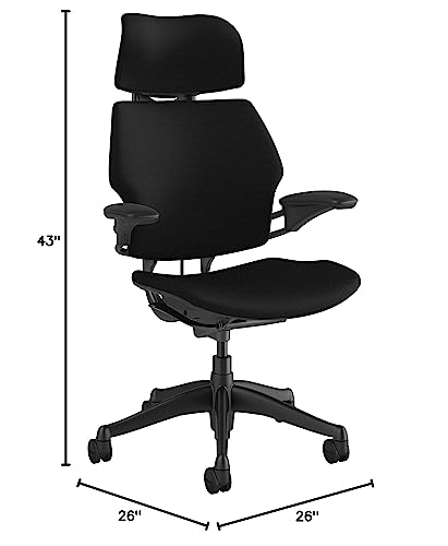 Humanscale Freedom Office Chair with Headrest - Ergonomic Work Chair with Advanced Highly Adjustable Duron Arms - Wheels for Carpet - Graphite Frame Hyacinth Blue Fourtis Fabric