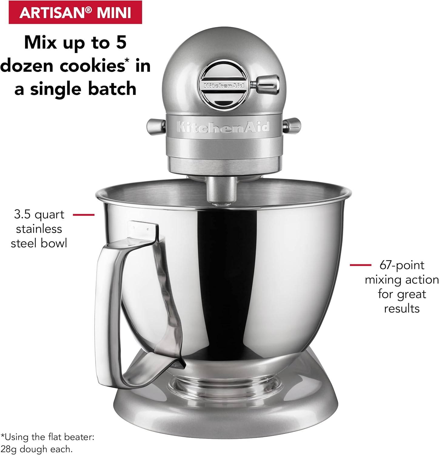 KitchenAid Artisan Mini 3.5 Quart Tilt-Head Stand Mixer - KSM3316X - Contour Silver and KitchenAid 3.5 Quart Tilt-Head Glass Bowl - KSM35GB