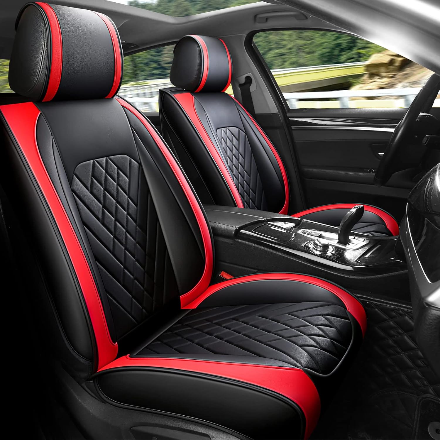 FREESOO Car Seat Cover Full Set, Leather Seat Covers Auto Accessories Waterproof Universal Fit for 5 Seats Sedan SUV Pick-up Truck (Grey 13)