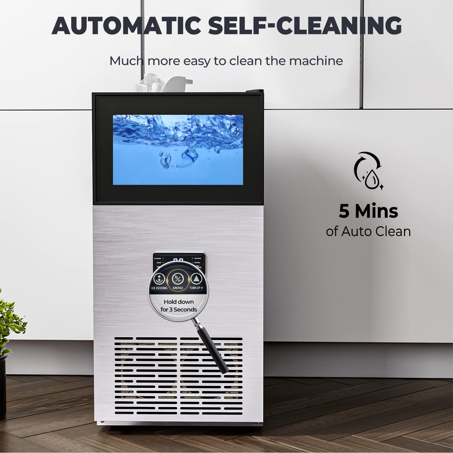 COSTWAY Commercial Ice Maker Machine, 180LBS/24H Stainless Steel Under Counter Freestanding Ice Machine for Restaurant with Self-Cleaning Function, 63 Ice Cube Ready in 13-18 mins, 35 LBS Storage Bin