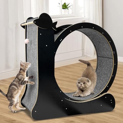 Cat Exercise Wheel for Indoor Cats, Cat Running Wheel with TPE Silent Roller, Cat Treadmill Wheel, Cat Rotating Wheel Weight Loss Device with Replaceable Pads, Nature Wood