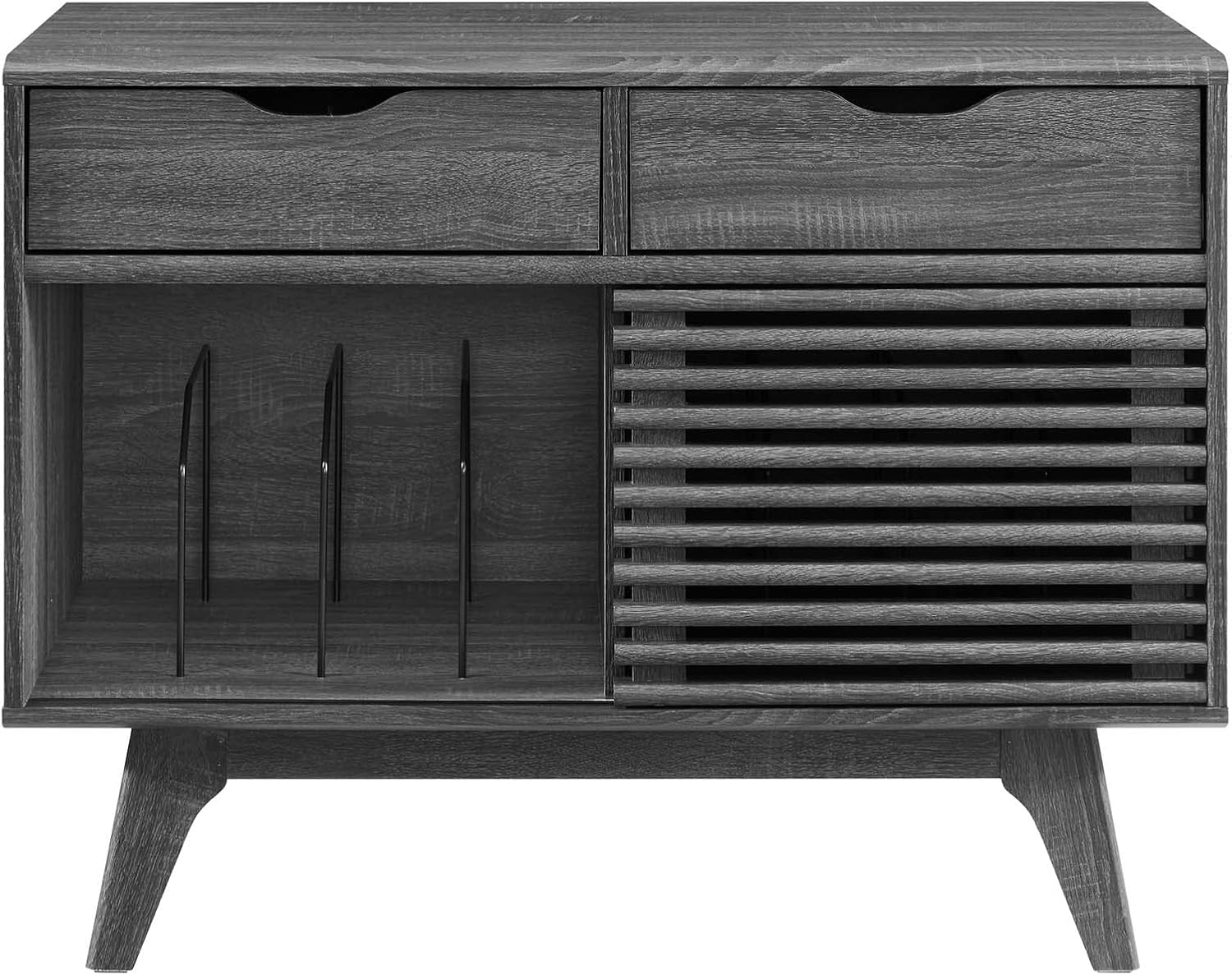 Modway Render Mid-Century Modern 37" Vinyl Record Display Stand with Drawers in Charcoal