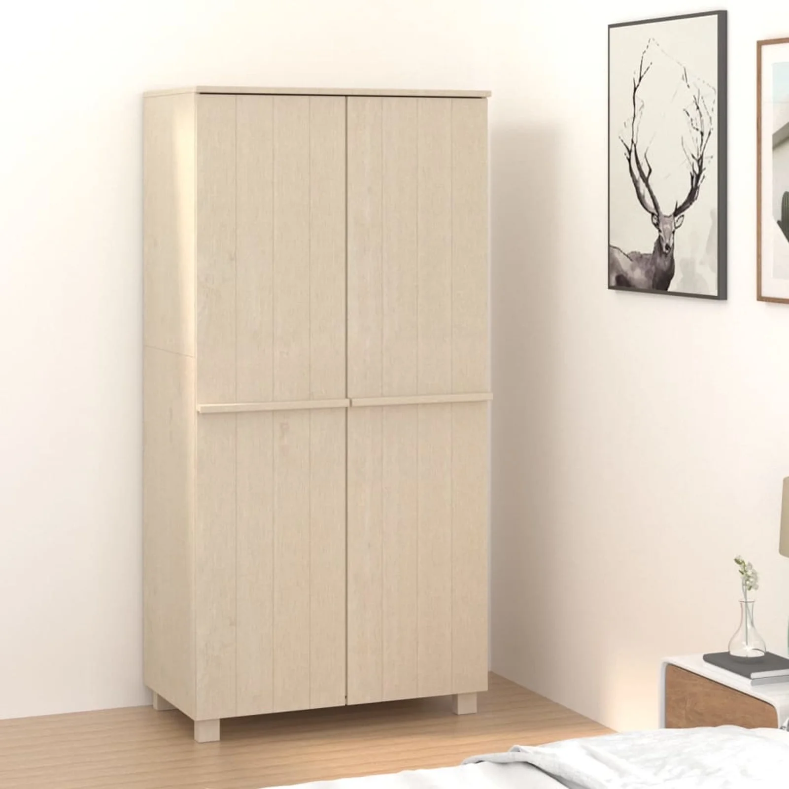 moobody Wardrobe with Storage Compartment and Hanging Rod, Pine Wood Clothes Organizer, Wooden Armoire Cabinet for Bedroom Home Furniture 39 x 17.7 x 70.9 Inches (W x D x H)