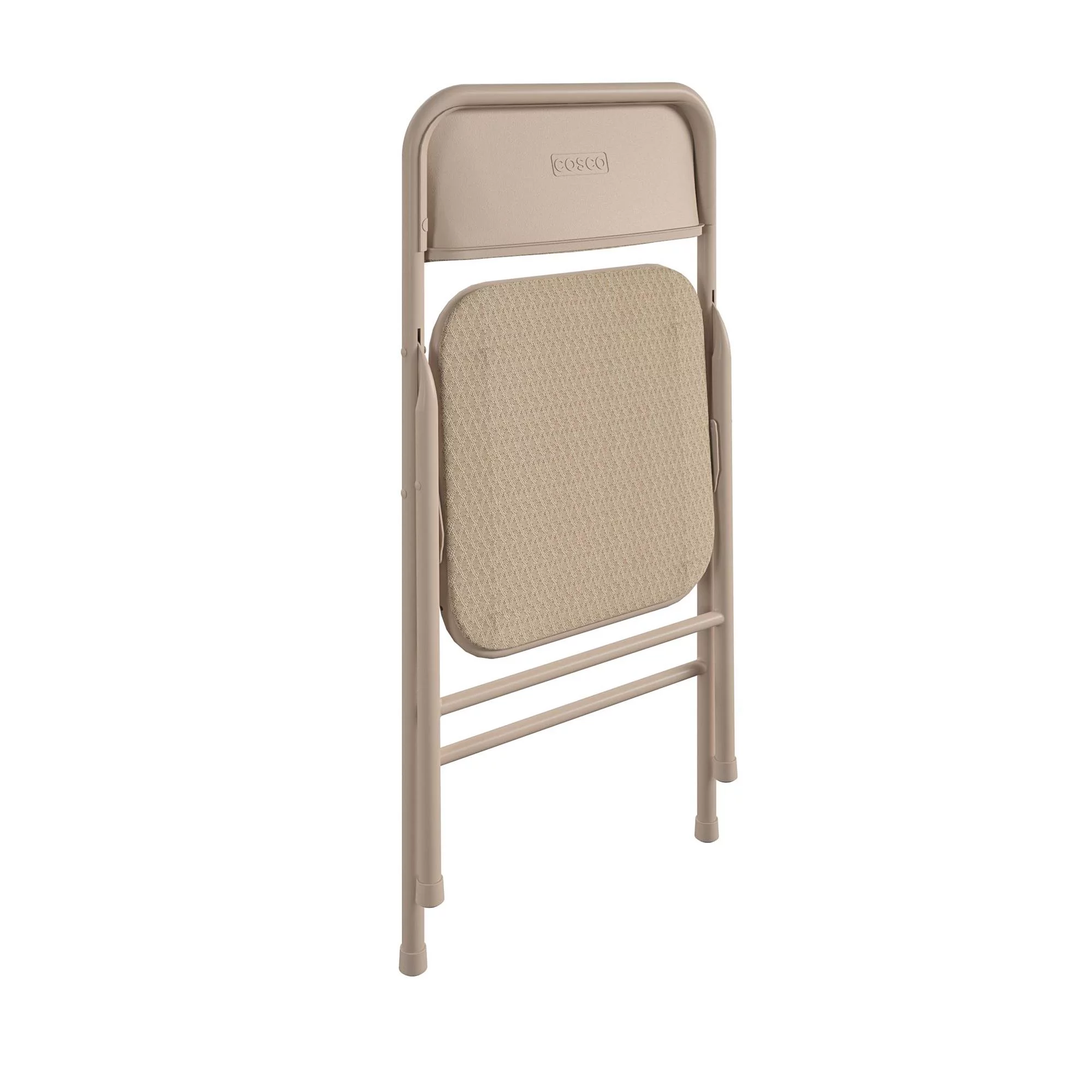 COSCO 5-Piece Folding Dining Set with Card Table and 4 Fabric Padded Chairs, Tan