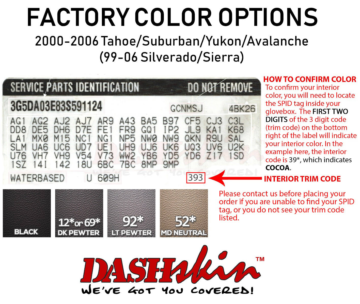 Dashskin Molded Dash Cover Compatible with 00-06 GM SUVs (Exc Escalade) and 99-06 Pickups in Light Pewter Grey (USA Made)