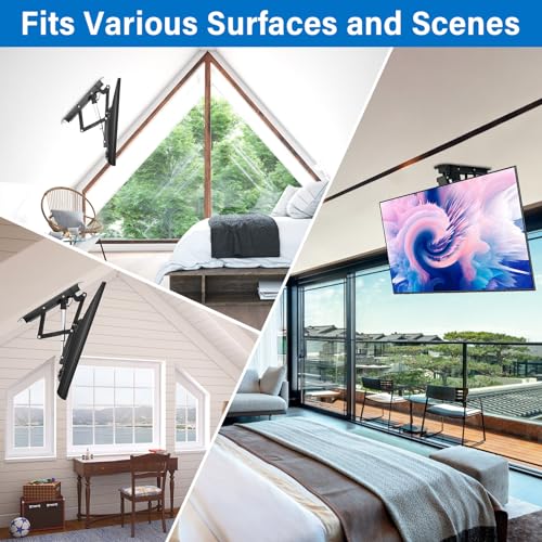 TOPSKY Electric Ceiling TV Mount with Remote, Motorized Flip Down Pitched Roof TV Mount for 32 to 70 Inch Flat Screen TVs