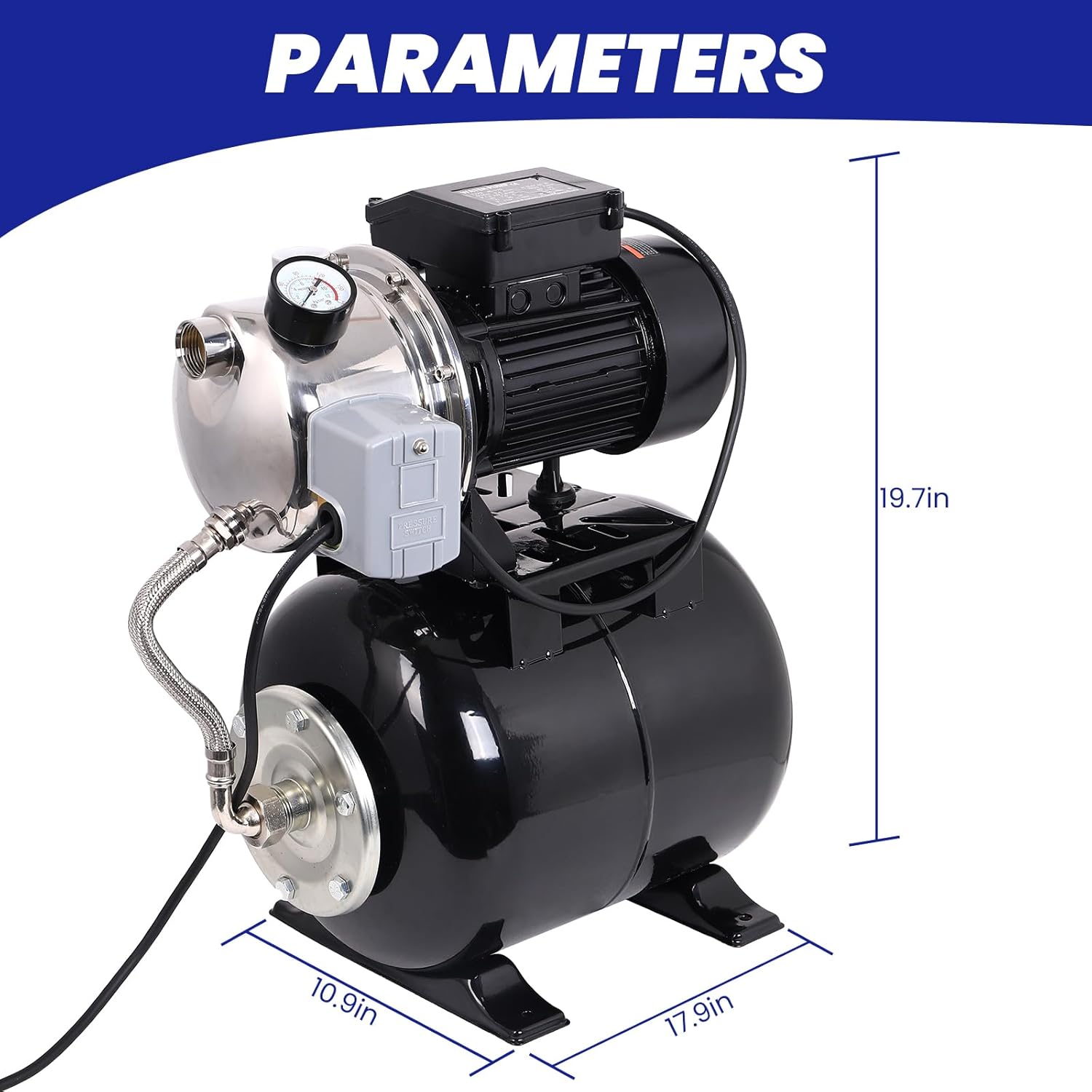 1.6HP Shallow Well Pump with Pressure Tank, 1340GPH Stainless Steel Irrigation Pump, 115V Automatic Water Booster Jet Pump for Home, Garden, Farm, Lawn Sprinkler Systems