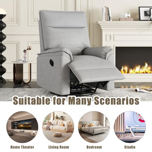 Swivel Recliner Chair, Manual 360 Degree Swivel Rocker Recliner Chair, Upholstered Nursery Glider Recliner Single Sofa Chair for Living Room, Beige