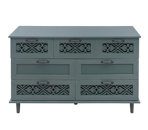 Farmhouse Sideboard Cabinet Accent Sideboard Buffet Cabinet With 3 Door 3 Drawer Wooden Cabinet Storage Cupboard Console Table Coffee Bar For Living Room Hallway Bedroom (Blue/47.24"*15.75"*35.43")