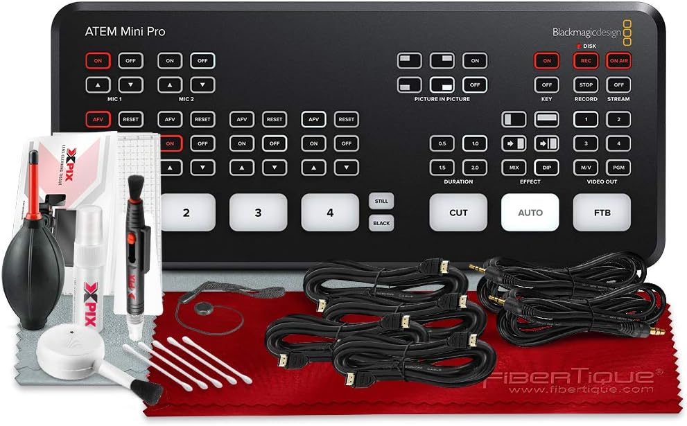 Blackmagic Design ATEM Mini Pro HDMI Live Stream Switcher w/Basic Accessory Bundle Ready for Streaming with Cables, Cleaning Kit and More