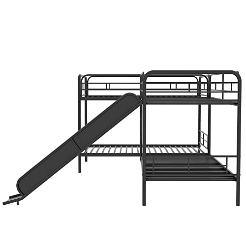 Triple Bunk Metal Beds,Can Be Separated into 3 Twin Beds with Headboards,Twin Over Twin/Twin Bunk Bed-Black