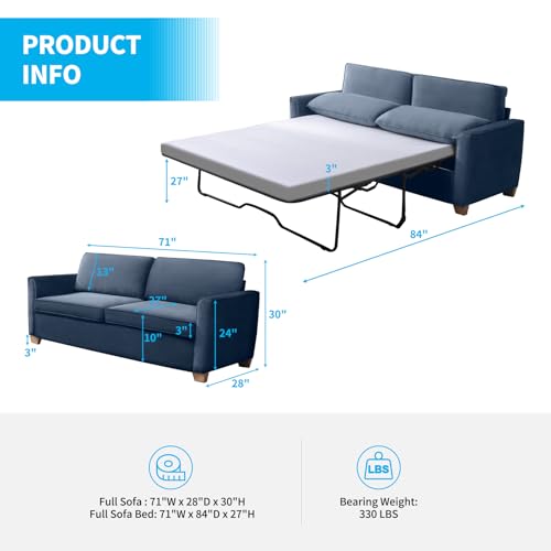 Queen Sleeper Sofa Couch with Pullout Bed, 2-in-1 Pull Out Sofa Bed with Foam Mattress, Convertible Loveseat Sofa Sleeper Pullout Couch Bed for Living Room, Apartment, Office