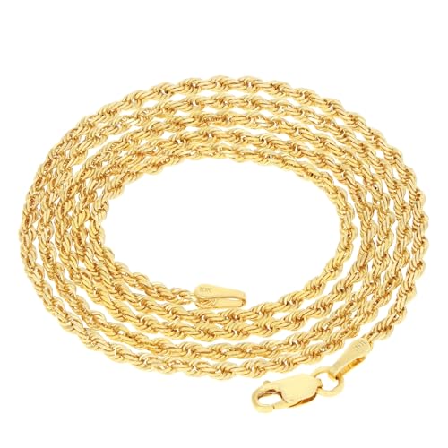 Nuragold 10k Yellow Gold 2mm Rope Chain Diamond Cut Necklace, Mens Womens Jewelry 16" 18" 20" 22" 24" 26" 28" 30"