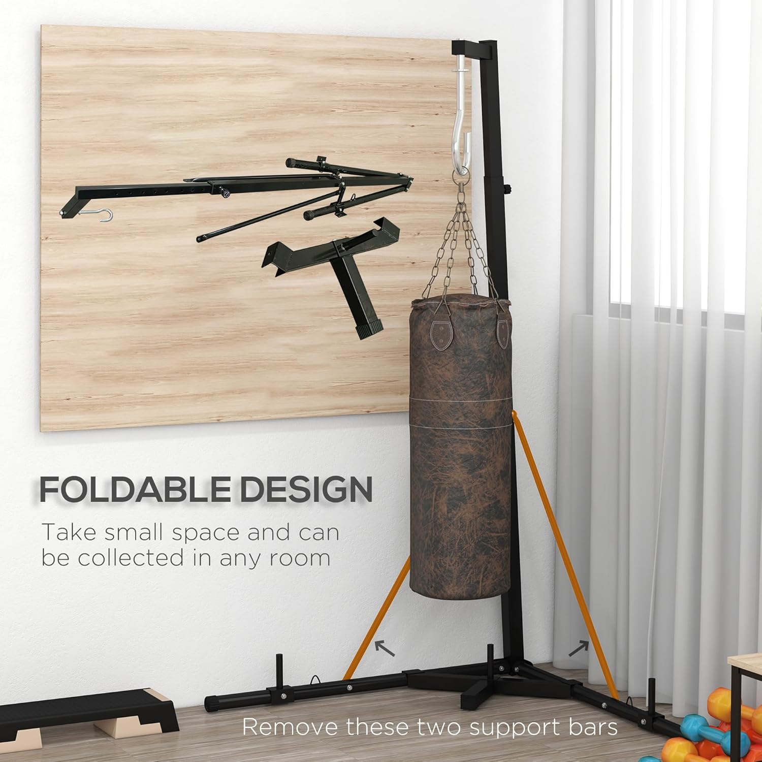 Soozier Foldable Punch Bag Stand, Height Adjustable Heavy Bag Stand with Weighted Base, Free Standing for Home Gym, Stand Only