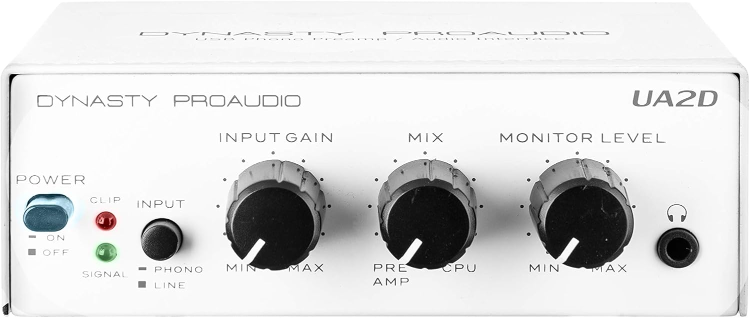 DYNASTY PROAUDIO UA2D USB Phono Preamp for Turntable, Preamp with RIAA Equalized Low Noise Moving Magnet A/D Converter (Power Adaptor & USB Cable Included)