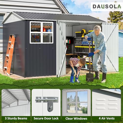 10x10 FT Outdoor Storage Shed, Metal Garden Tool Shed with Updated Frame Structure, Lockable Doors and Windows, Ideal for Backyard Garden Patio Lawn, Grey