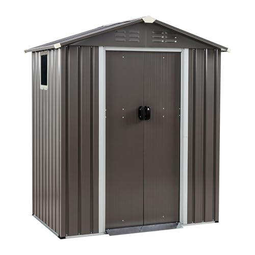 Shintenchi 5x3 FT Outdoor Storage Shed with Window, Lockable Outdoor Waterproof Tool Storage Sheds, Weather Resistant Tool Storage House Shed for Garden, Backyard, Patio Utility and Tool Storage, Gray