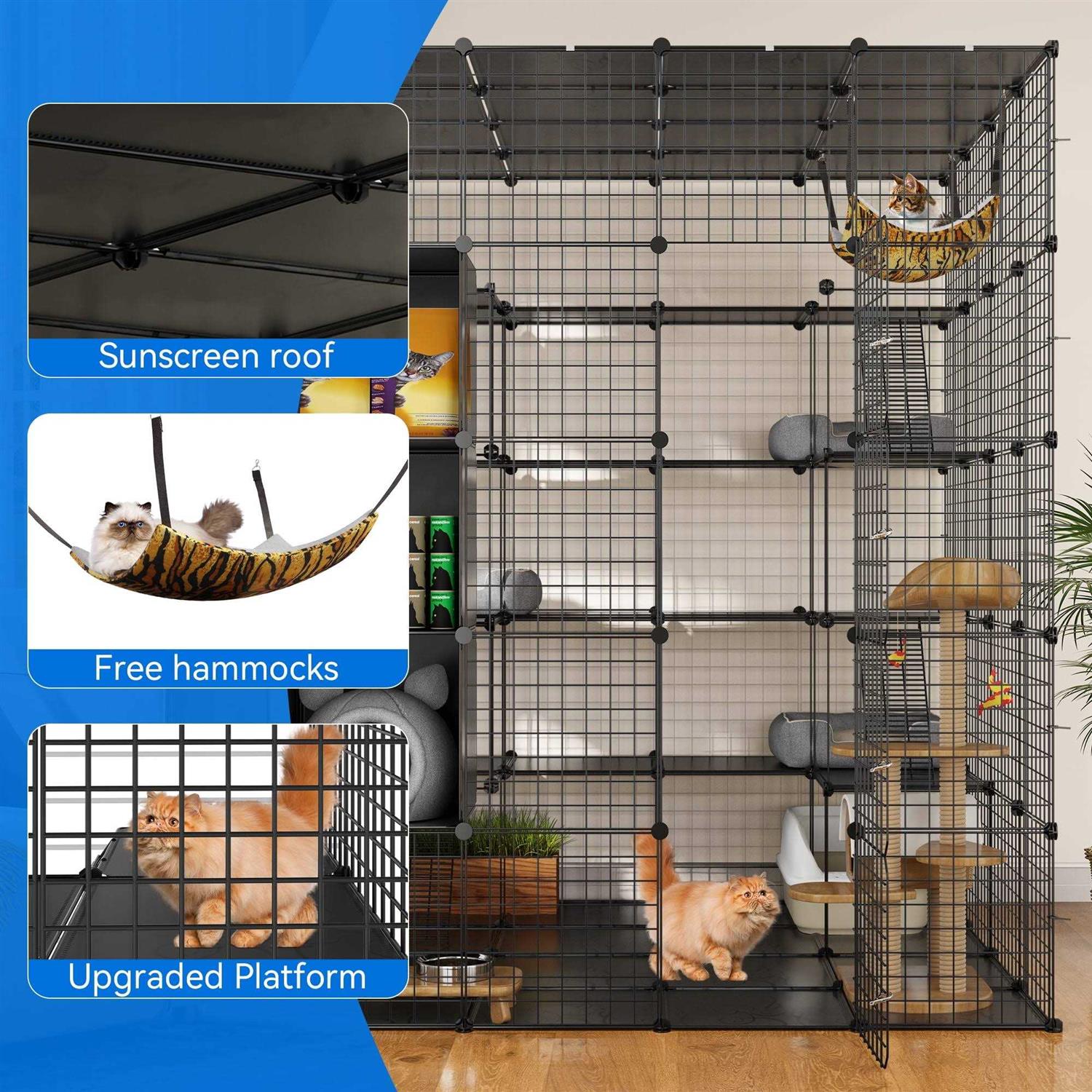 Dextrus Large Cat Cage 5-Tier Kennels with Cube Storage DIY Indoor Catio Enclosure Spacious Cat Playpen with Hammock - Pet Supplies online store