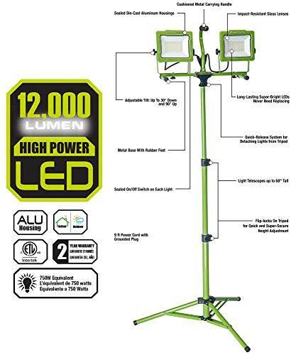 Powersmith 12,000 Lumen Dual-Head LED Work Light with Tripod