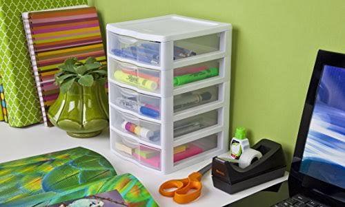 Sterilite 20758004 Small 5 Drawer Unit White Frame with Clear Drawers 4-Pack