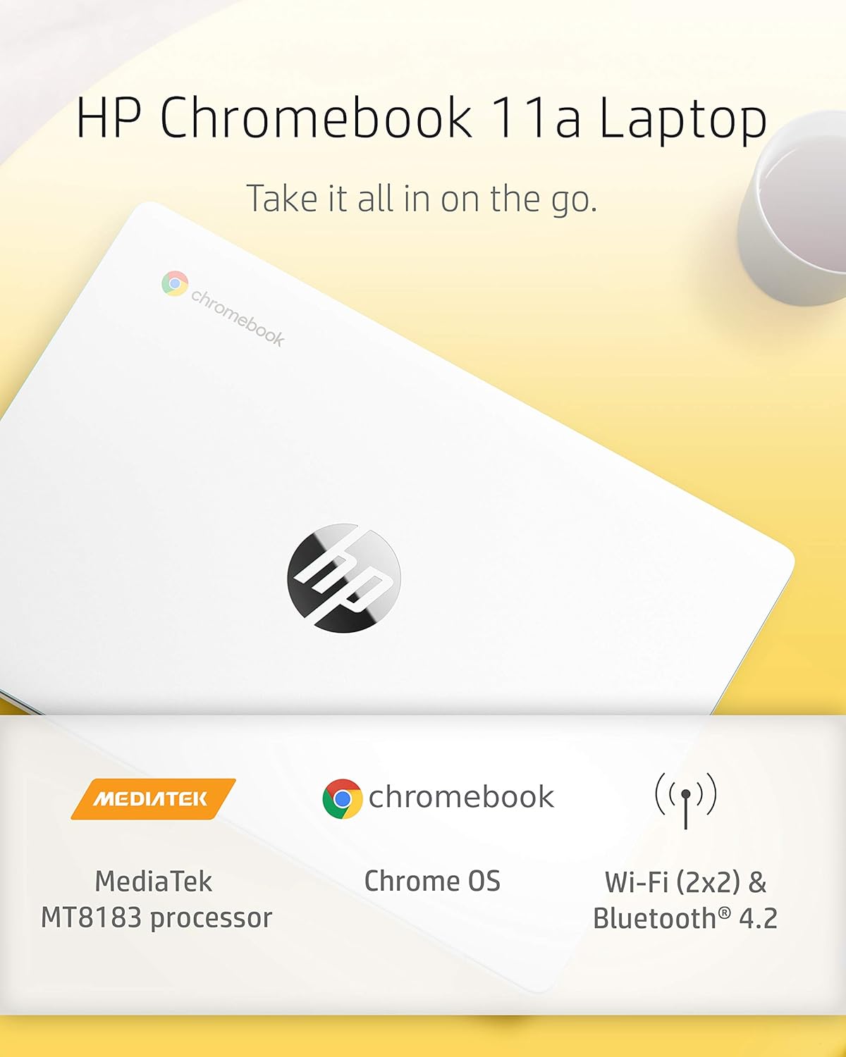 HP Chromebook 11-inch Laptop - Up to 15 Hour Battery Life - MediaTek - MT8183 - 4 GB RAM - 32 GB eMMC Storage - 11.6-inch HD Display - with Chrome OS™ - (11a-na0021nr, 2020 model, Snow White)