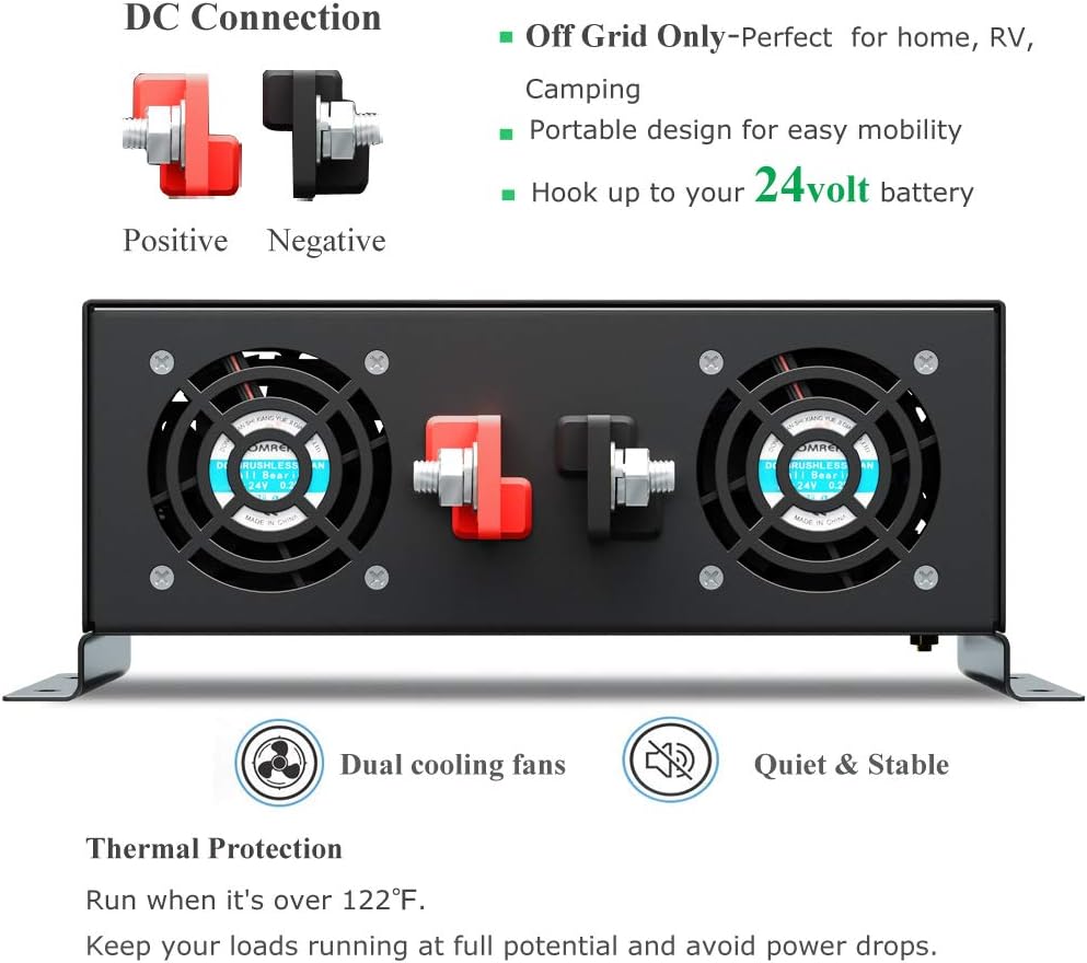 Reliable Pure Sine Wave Power Inverter 1500Watt 24V DC to 110V 120V with Remote Control Dual AC Outlets for CPAP RV Car Off Grid System