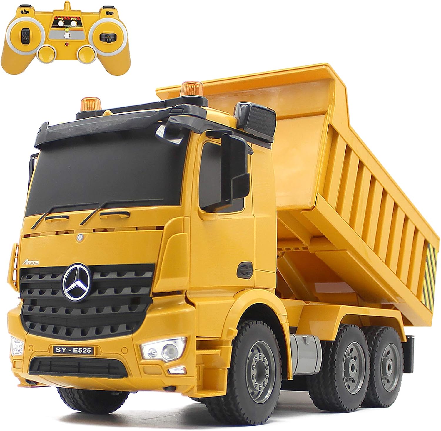 Fisca Remote Control Truck, 1/20 Scale 6 Channel 2.4Ghz RC Dump Truck Construction Vehicle Toy with LED Lights and Simulation Sound for Kids Pack of 2