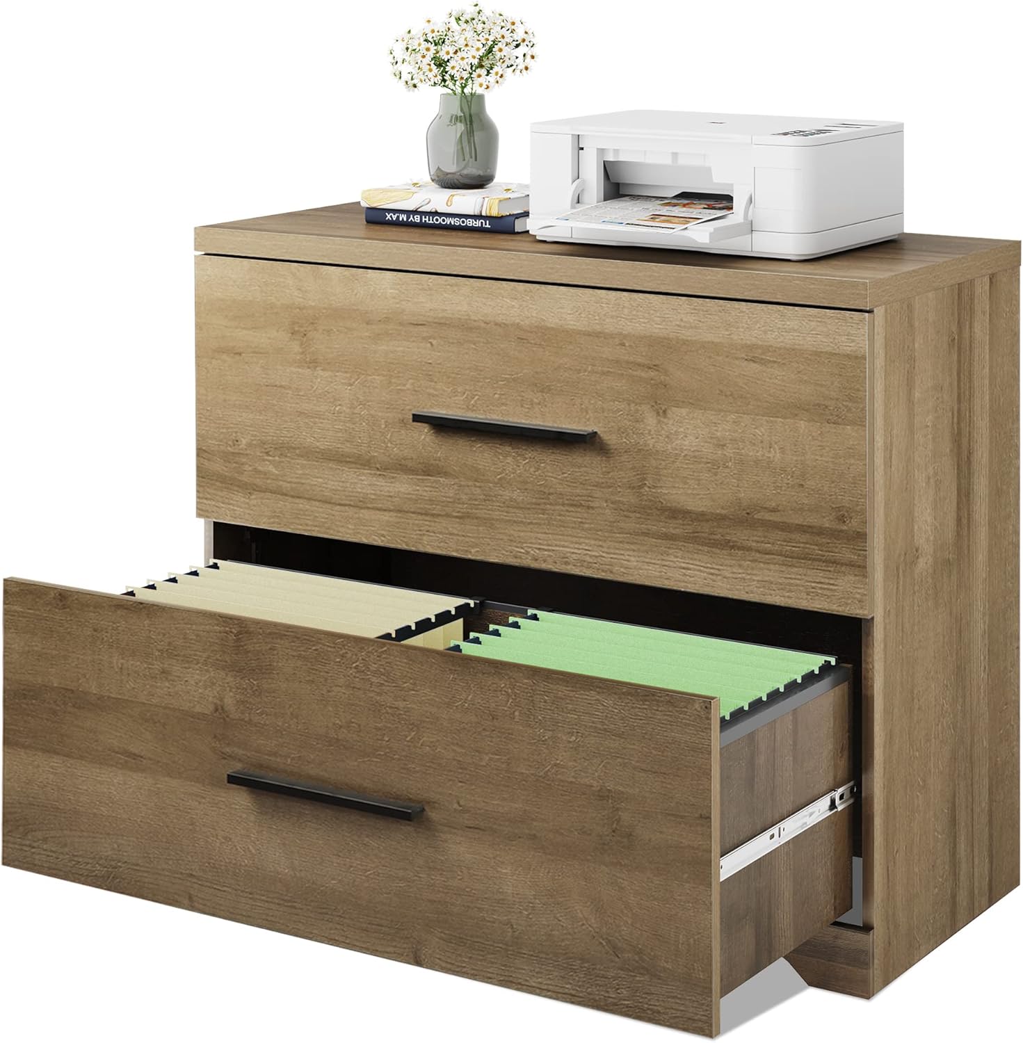 DEVAISE 2 Drawer Wood Lateral File Cabinet with Anti-tilt Mechanism, Storage Filing Cabinet for Home Office, Gray Oak