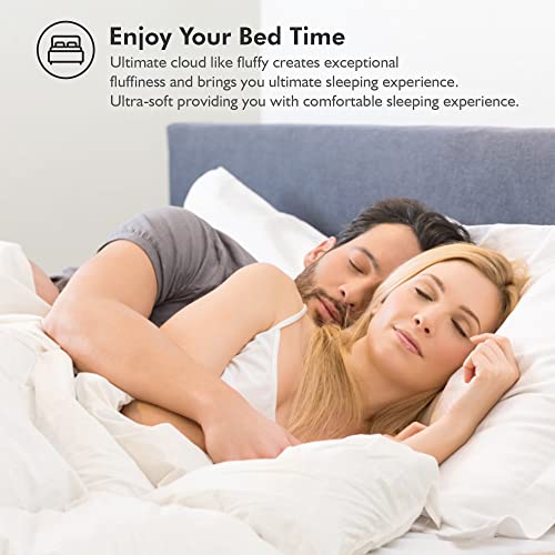 Luxurious Goose Down Feather Fiber Comforter Queen Size All-Season Duvet Insert, Premium Baffle Box, 100% Egyptian Cotton Cover, 65 oz Fluffy Fill Weight - White Pinch Pleat