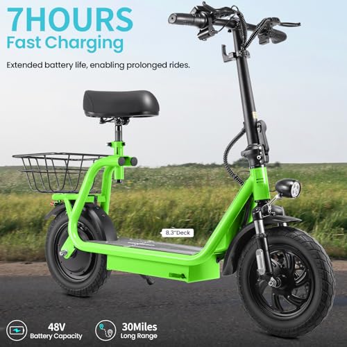 Caroma Peak 800W/1200W Electric Scooter Adults, 30 Miles Max Range, Foldable Electric Scooter with Seat, Front Suspension, Detachable Large Basket,Commuter E-Scooter for Adult and Teens