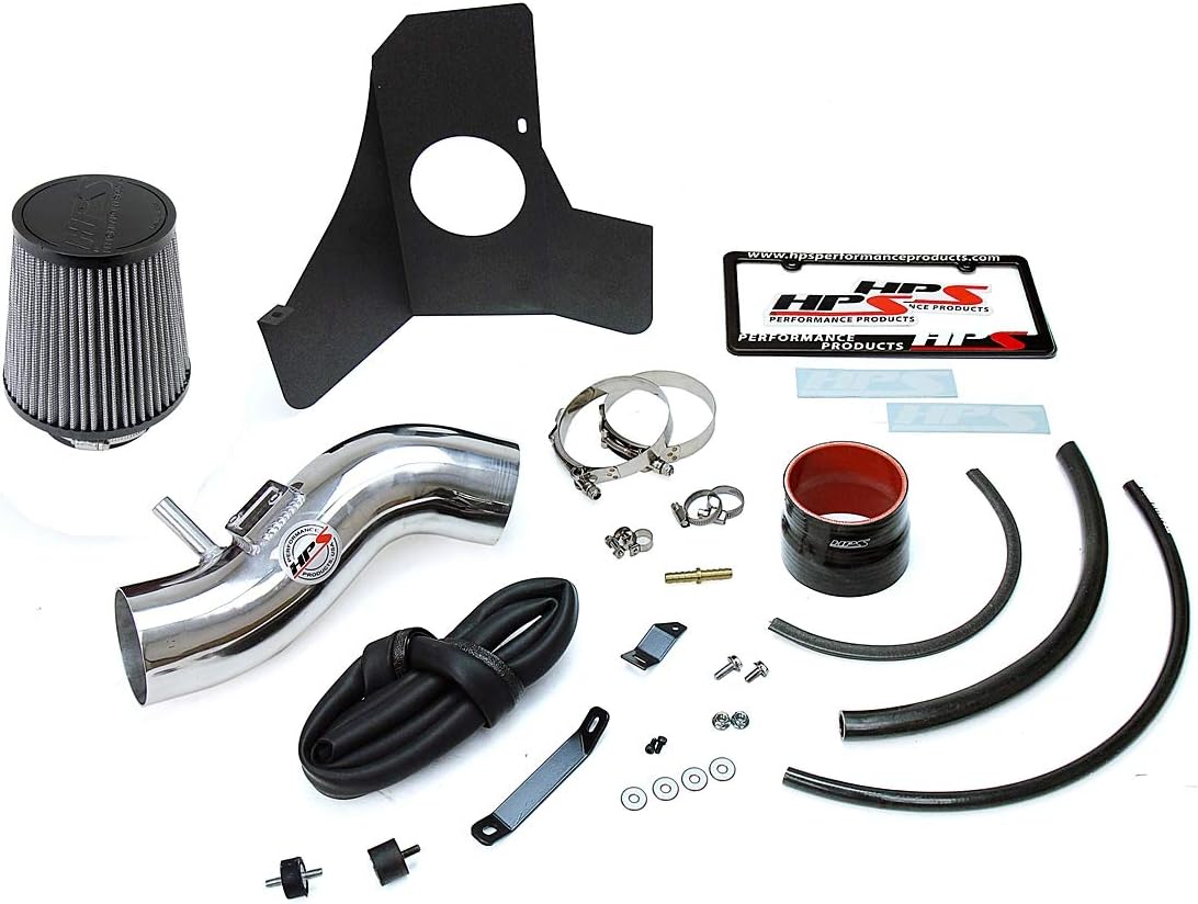HPS Polish Shortram Air Intake Kit + Heat Shield Cool Ram Compatible for 2017-2024 Honda Ridgeline 2016-2024 Pilot 2019-2024 Passport 3.5L V6, 827-621P
