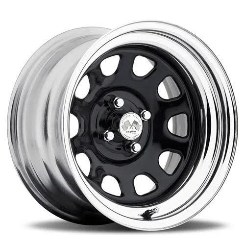 15x7 4x114.3mm|4x4.5 inch U.S. Wheel 022 Series Drift Daytona FWD Black Wheels with Chrome Hoops - Megean