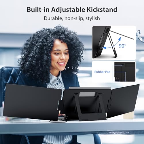 KYY Triple Portable Monitor for Laptop 14'' FHD 1080P USB-C Laptop Screen Extender HDR IPS Computer Display, Dual Monitor for Triple Screen Portable Monitor for Laptop (Mac, Wins, Android)