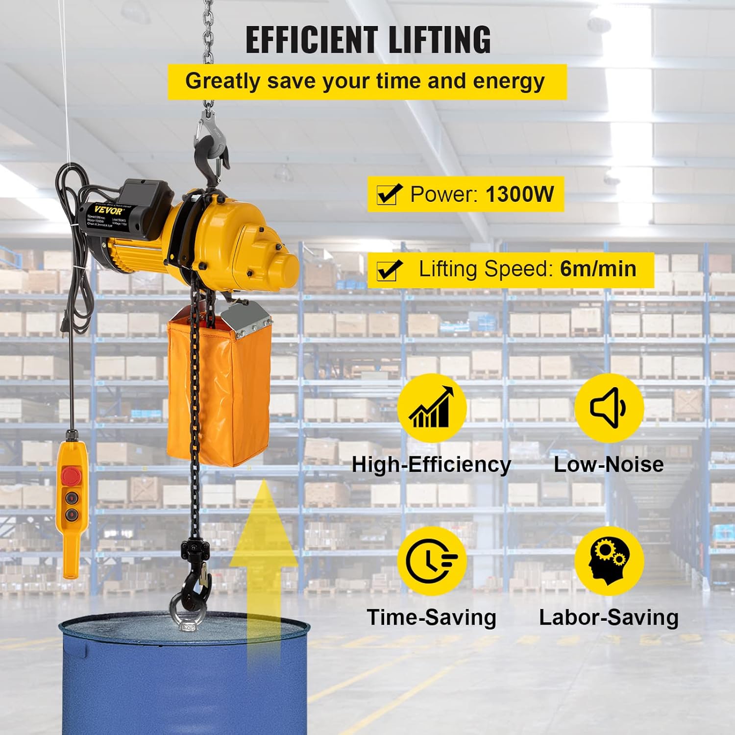 VEVOR Electric Chain Hoist, 1100lbs Winch with 10FT Wired Remote Control, 110V Overhead Crane Garage Ceiling Pulley, 1300W Lifting Power System w/Emergency Stop Switch, 15 Feet Max. Pulling Height