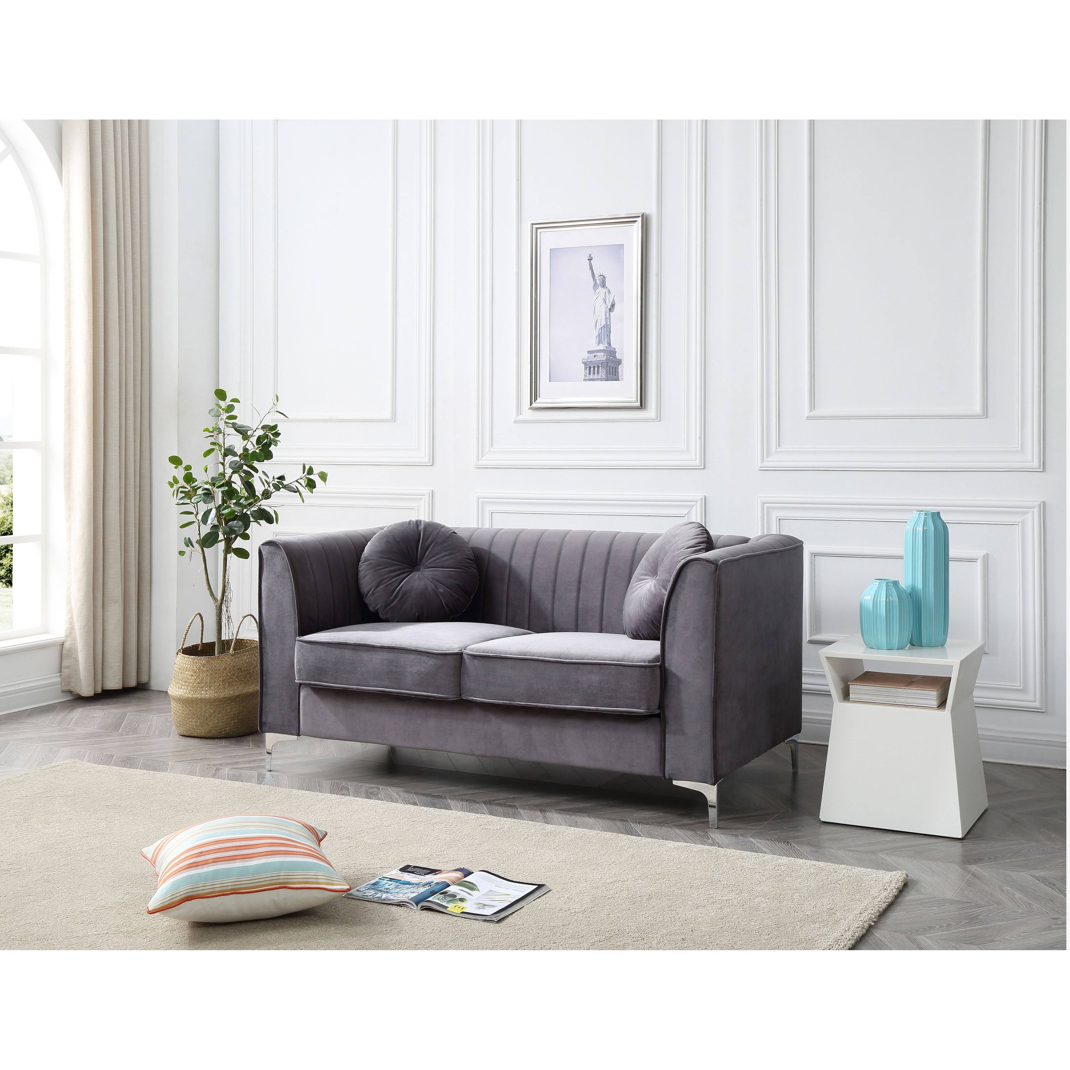 Glory Furniture Delray Velvet Loveseat in Ivory