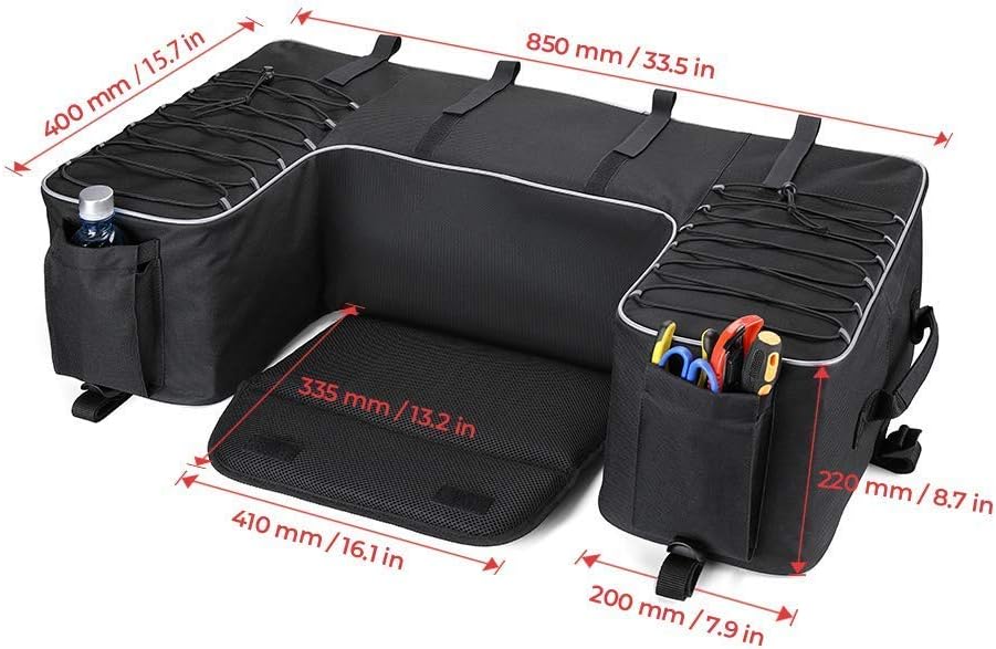 ATV Storage Bags, kemimoto ATV Seat Bag Water-Resistant w/Cushion Removable Built-In Frame, ATV Cargo Bag Large Four Wheeler Gear Bag